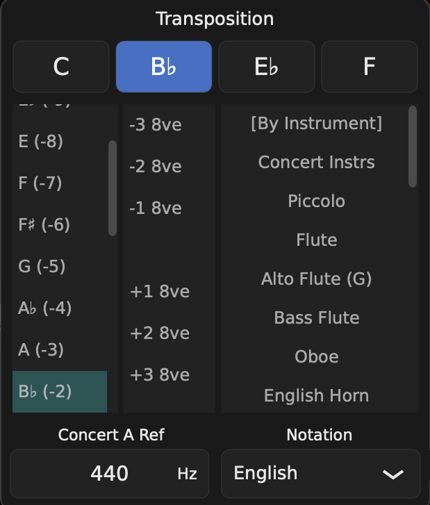 Transposition view