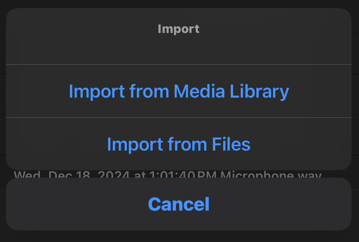 Files Import Menu